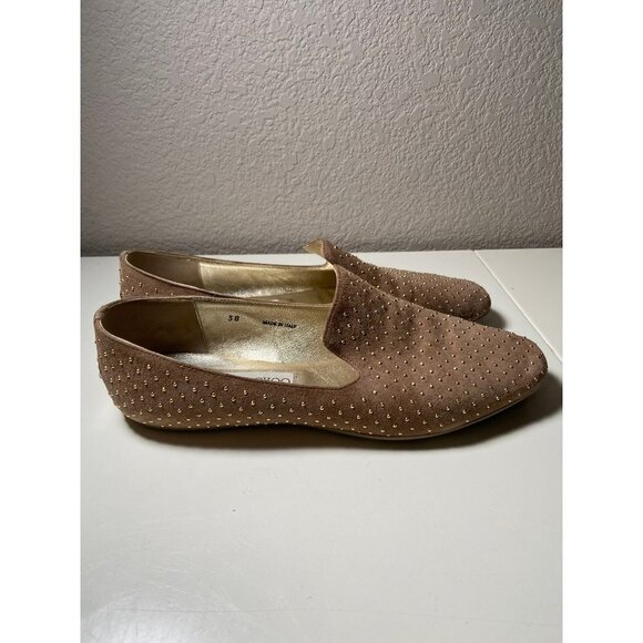 Jimmy Choo | Wheel Studded Suede Smoking Slipper Loafers Tan Sz 38/US 8 - Picture 5 of 8